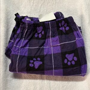 Purple and Black Plaid Pajama Pants with Paw Prints